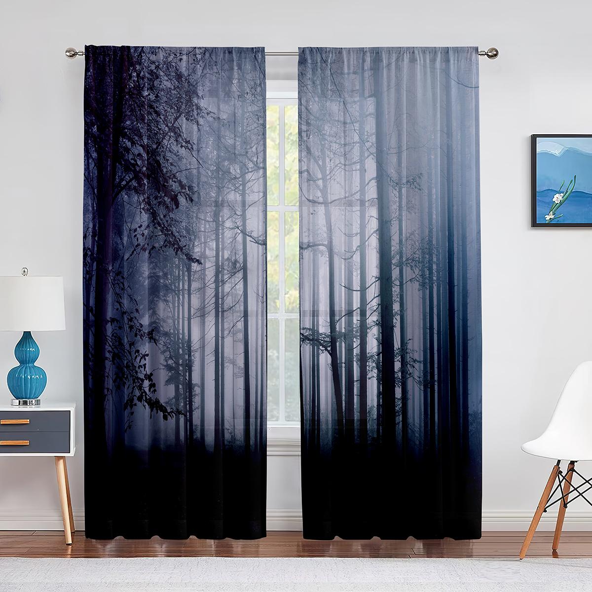 Деревья Лес Мистический Туманный Природа Лесная Прозрачная Вуаль Шторы для Гостиной — фото 3