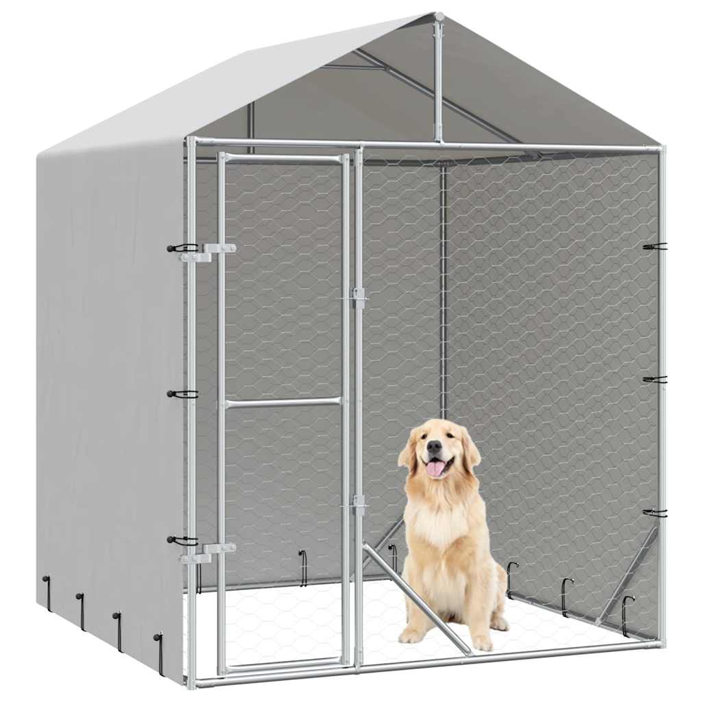 Outdoor Dog Kennel with Roof Silver 2 x 2 x 2.5 m Galvanized Steel