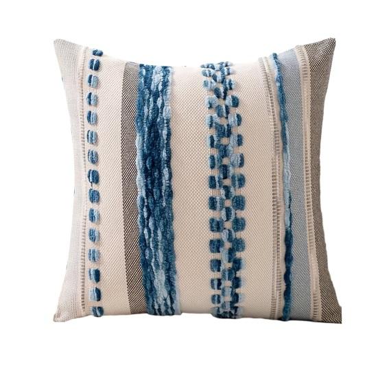 Boho Chenille Tufted Throw Pillow Cover Farmhouse Striped Decorative Cushion Case Square Pillowcase for Living Room Sofa Bed Couch Decor