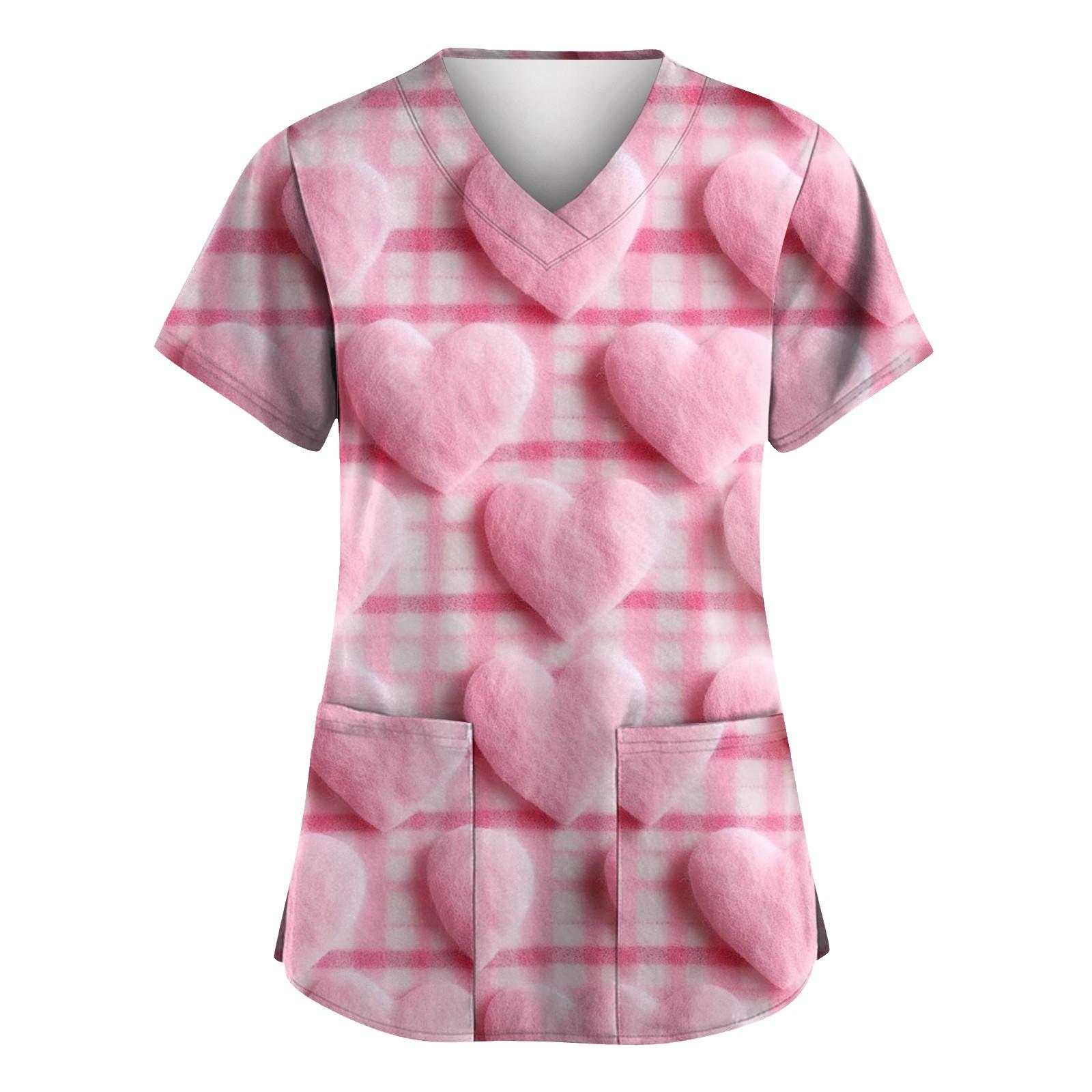 

Модний жіночий робочий одяг із V-подібним вирізом і короткими рукавами з кишенями до Дня Святого Валентина M рожевий