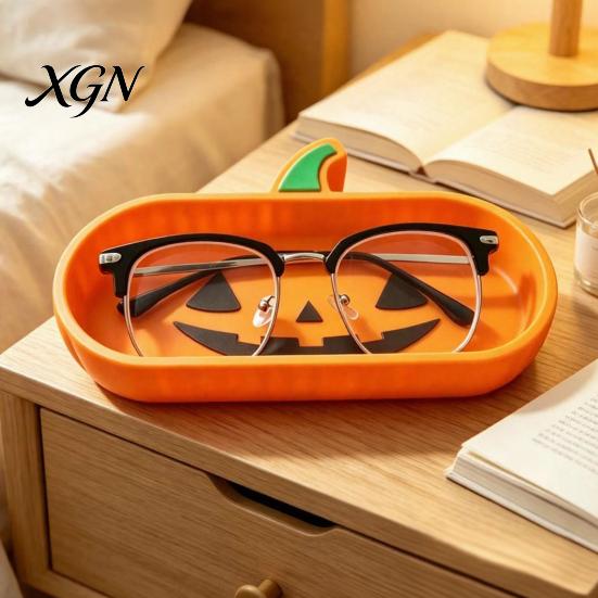 Halloween Home Decor 3D Printed Pumpkin Glasses Storage Tray, Decorative Desktop Organizer Tray for Sunglasses Keys & Jewelry, Themed Entrance Key