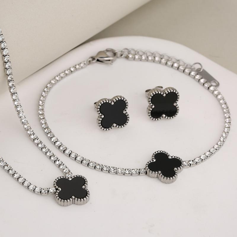 

3 шт. Модный стиль роскошный бриллиантовый набор Lucky Clover бриллиантовый браслет ожерелье ушной гвоздь набор