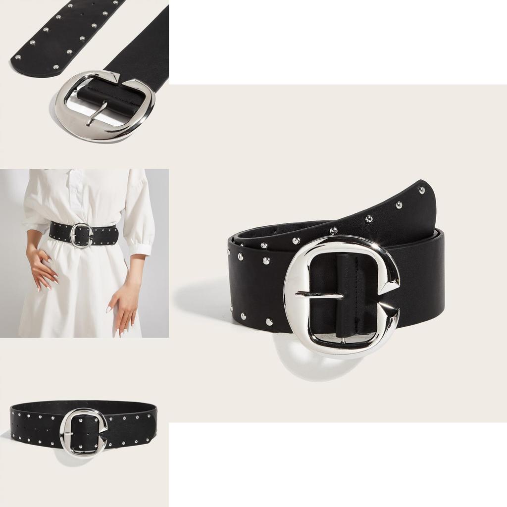 Fashion Rivet Belt With Alloy Buckle For Casual Outfits And Everyday Accessory