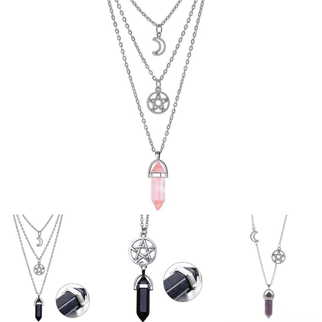 Womens Geometric Pendant Necklace With Alloy Moon And Star Elements For Casual Use