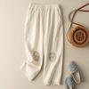 Pantaloni Harem in Lino di Cotone Ricamato da Donna, Pantaloni Estivi in Lino Artistici Larghi Casual Corti