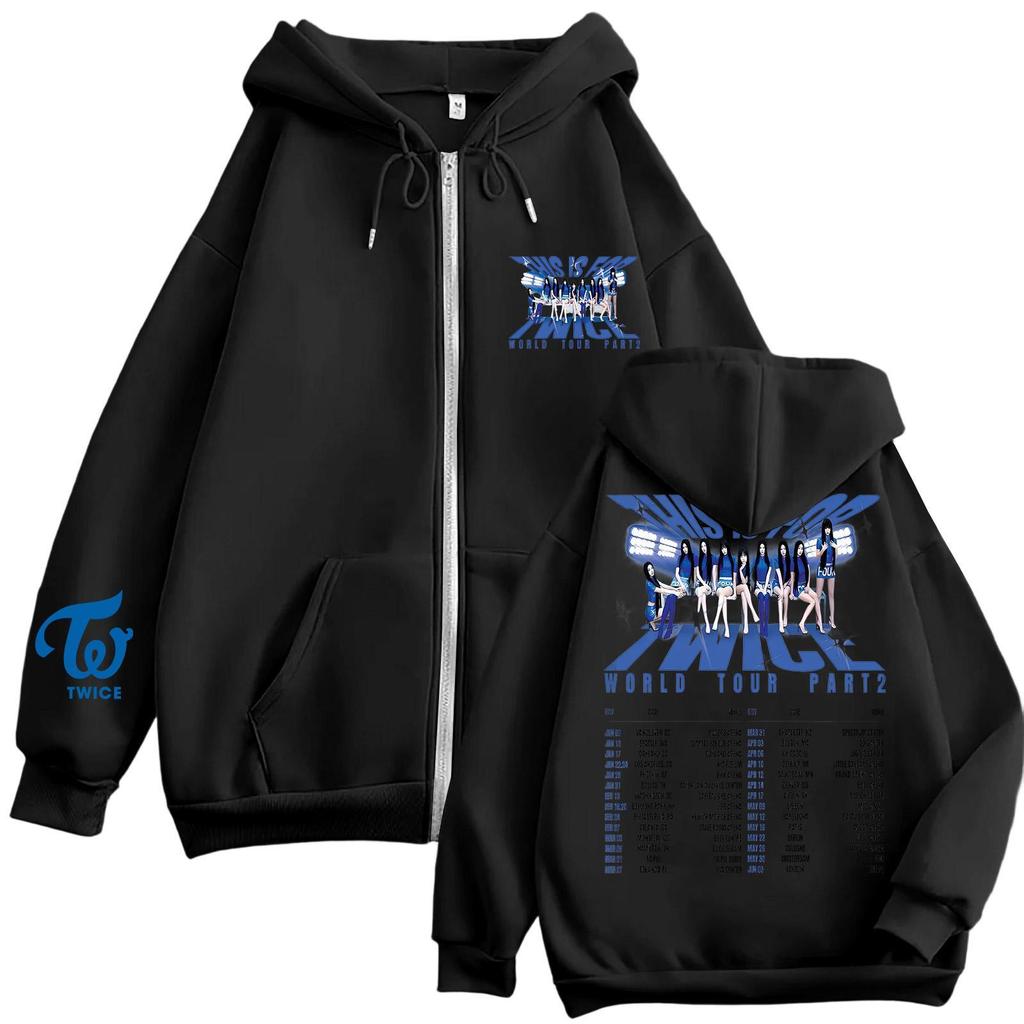 Damska codzienna modna bluza z kapturem zapinana na zamek, z nadrukiem i długim rękawem