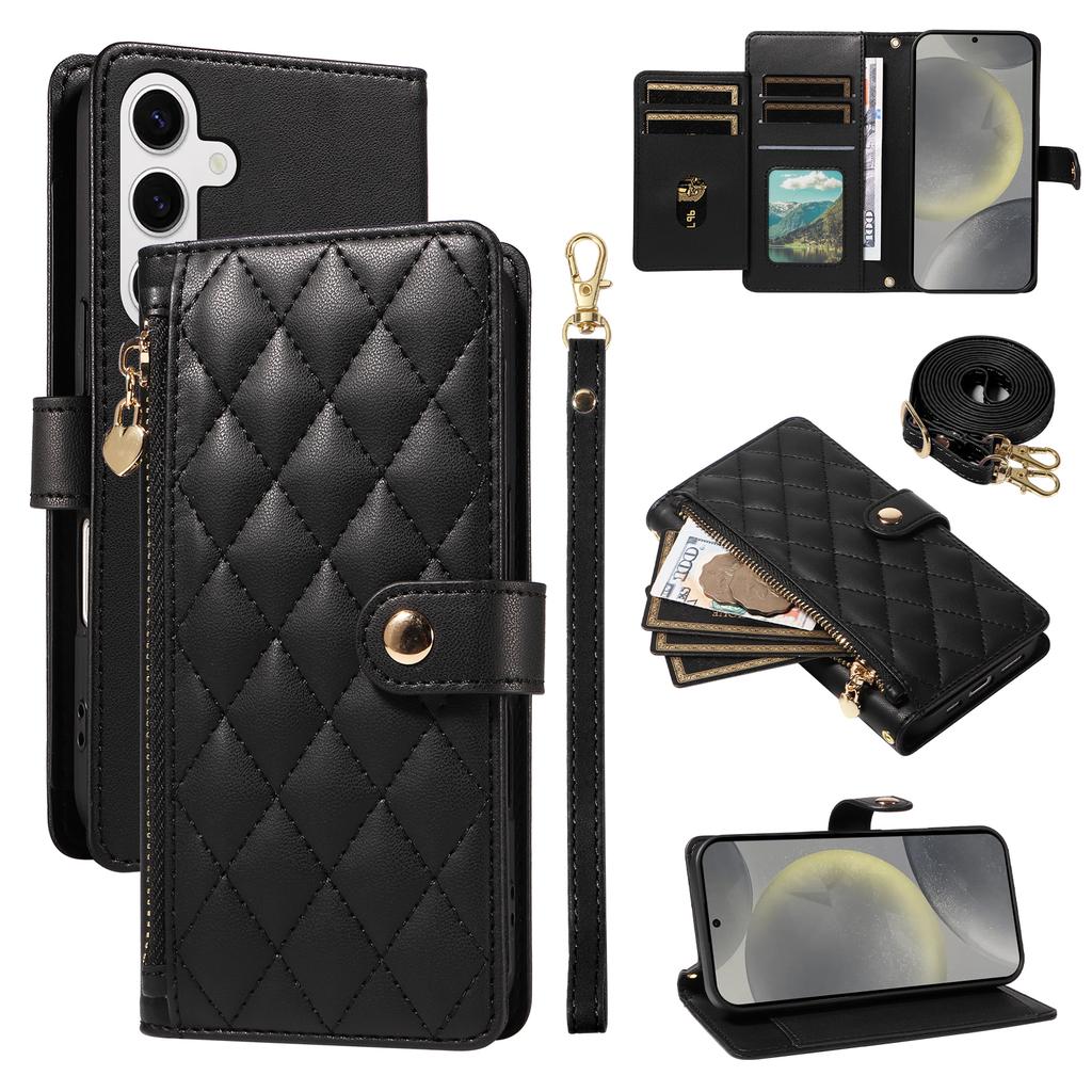 For Samsung Galaxy S24/Galaxy S25 Wallet Case with Straps,Rhombus Leather Stand Phone Cover