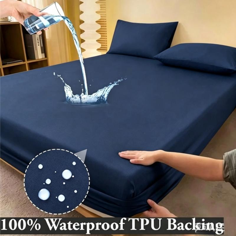 Waterproof Mattress Fitted Bed Sheet with TPU Backing, Stretchy Deep Pocket Bed Cover, Anti-Slip Washable Mattress Protector for Bedroom Use
