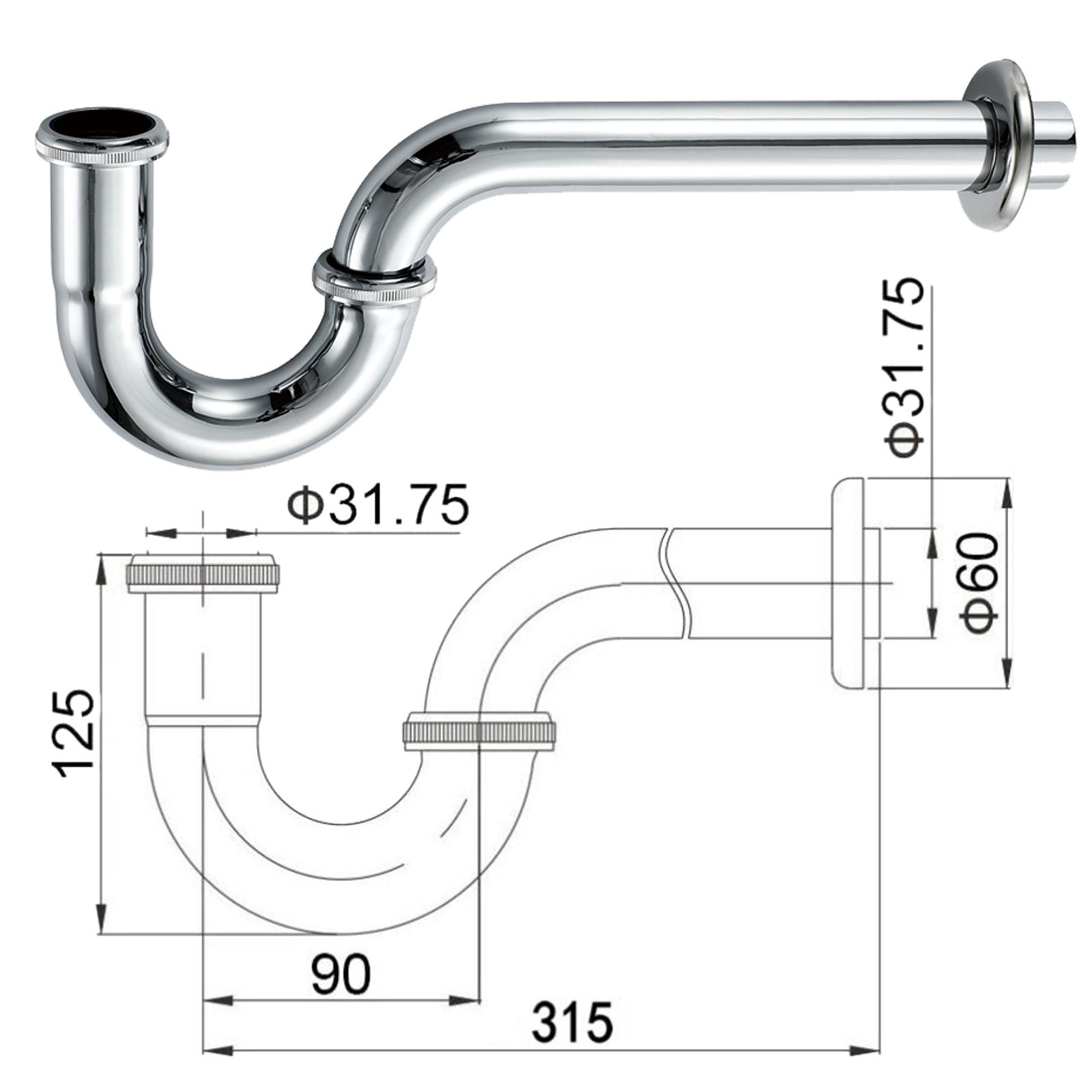 Basin Bathtub Drainer  Chrome Stainless Steel Drain Pipe (bend) (as the picture,Stainless Steel)