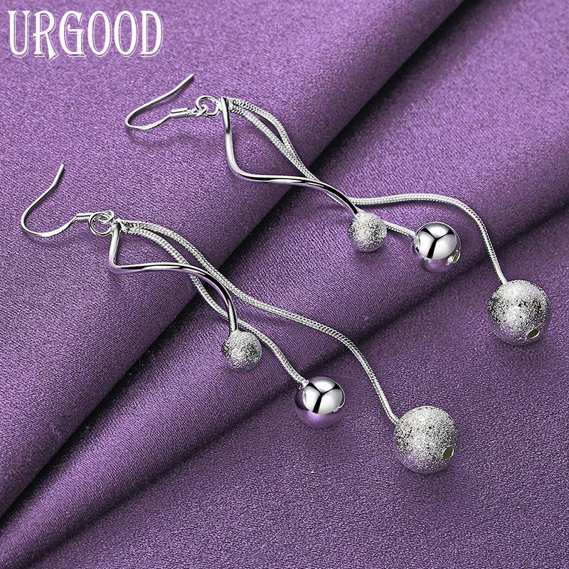 925 Sterling Zilver Mat Glad Drie Kralen Hanger Oorbellen Sieraden