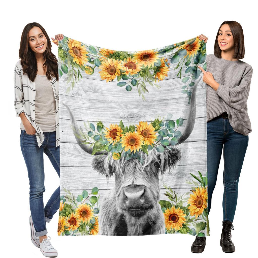 Sunflower Heights Cattle Digital-printed Polyester Bedroom Velvet Flannel Soft Sofa Cover Blanket Fleece Soft Sofa Cover