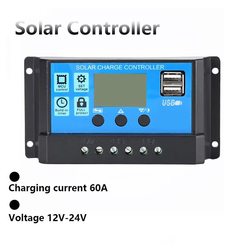 60A Charge Controller - Solar Panel Charge Controller 12V 24V Max 48V 1560W Input Adjustable Parameter Lcd Display