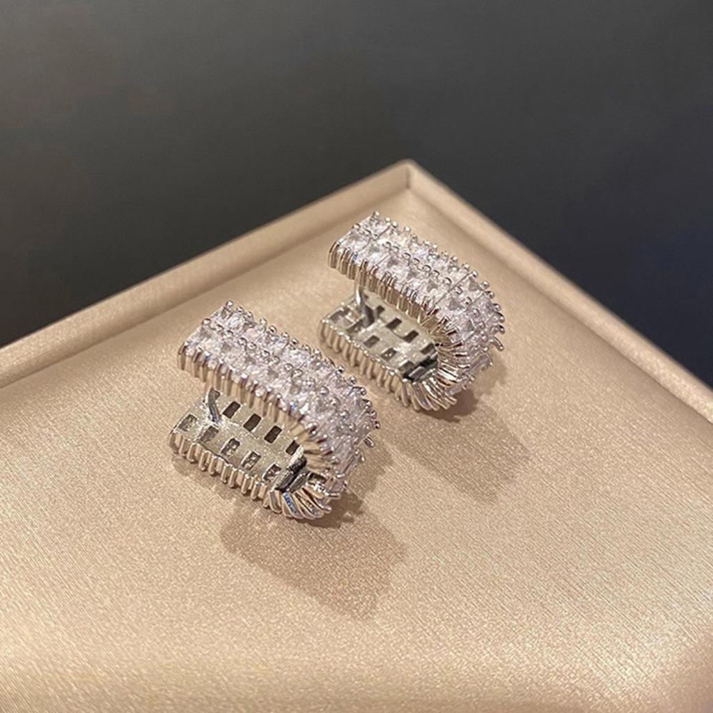 Minimalist Luxury Double-Lined Cubic Zirconia U-Clip Hoop Earrings