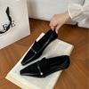 French retro single shoes women wear high-end pointed small leather shoes women's cream oilskin thick heel Mary Jane shoes women 2025