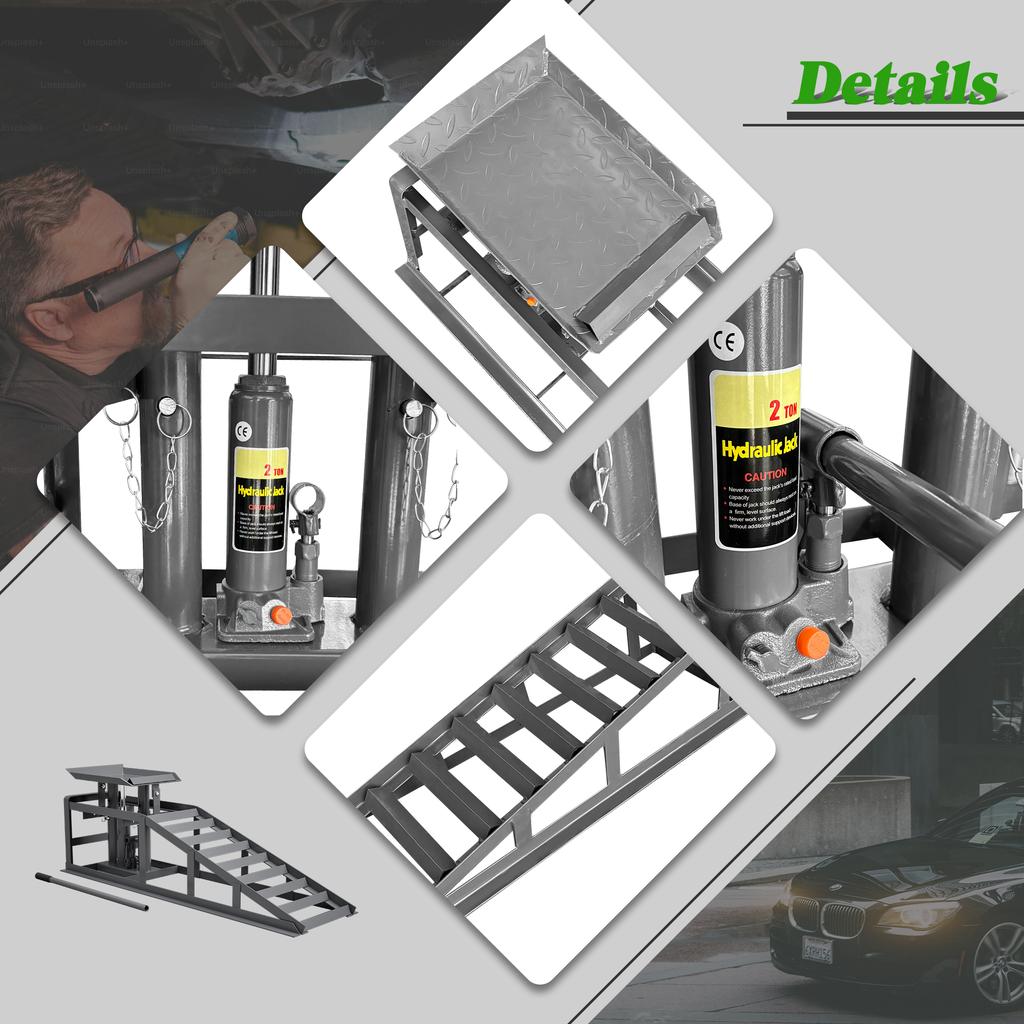 2 Pieces Car Drive-On Ramp Height-Adjustable Ramp Jack, Loading Ramp Set Lifting Platform (Grey)
