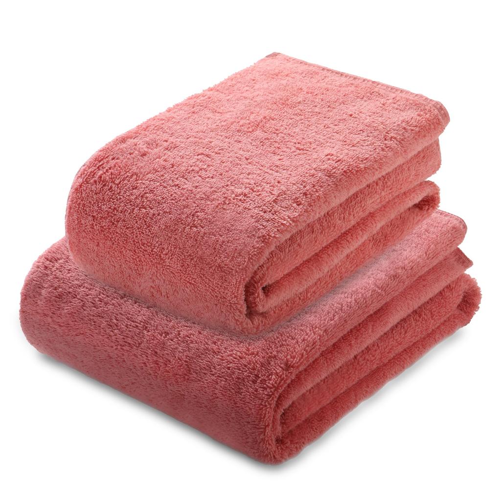 Air Kaoru Face Towel and Bath Towel Set Daddy Boy Made in Japan Imabari Towel Fluffy Absorbent and Quick Drying Cotton 100% (Coral Pink)