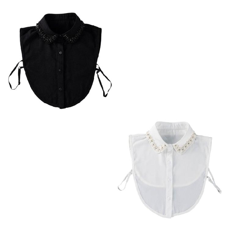 Travel Friendly Detachable Collar Easy Removable Button Faux Pearls Decors Polyester Half Shirt Blouse False Collar