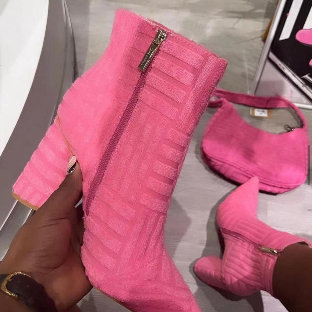 Bottes en serviette pour femmes, grandes bottes décontractées européennes et américaines avec talons épais et talons hauts, bottes en tissu serviette de couleur unie, 2022