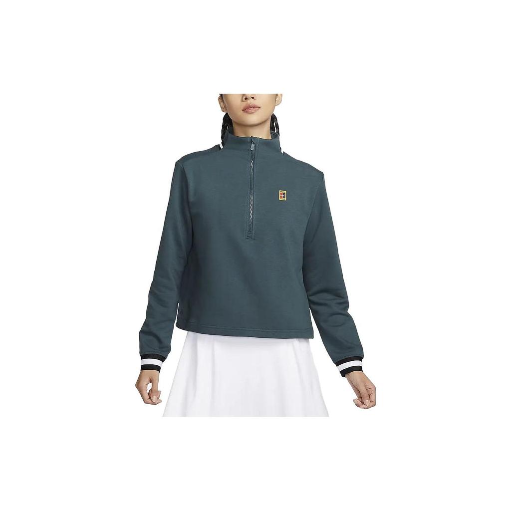 Nike Felpa a maniche lunghe con mezza zip e collo alto Dri-Fit Heritage da donna, top verde scuro FB4152-328
