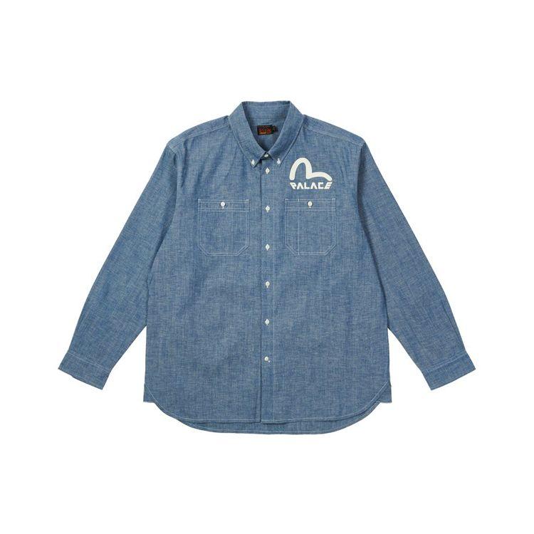 Palace Logo Print Casual Denim Long Sleeve Shirt Unisex Tops Blue P21EVSHT001