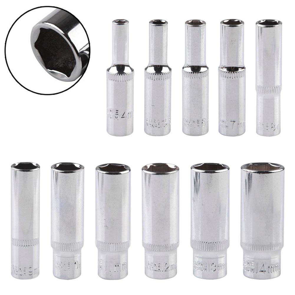 4-14mm Deep Socket Adapter 1/4inch Hex Socket Wrench Heads Ratchet Tool 6.35mm Head Interface Socket Wrench Metric Hex Wrench