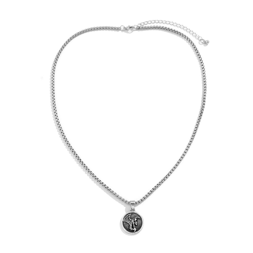 Vintage Simple Alien Human Coin Pendant Choker Necklace for Men Trendy Punk Long Chain On the Neck Jewelry Accessories Male Gift