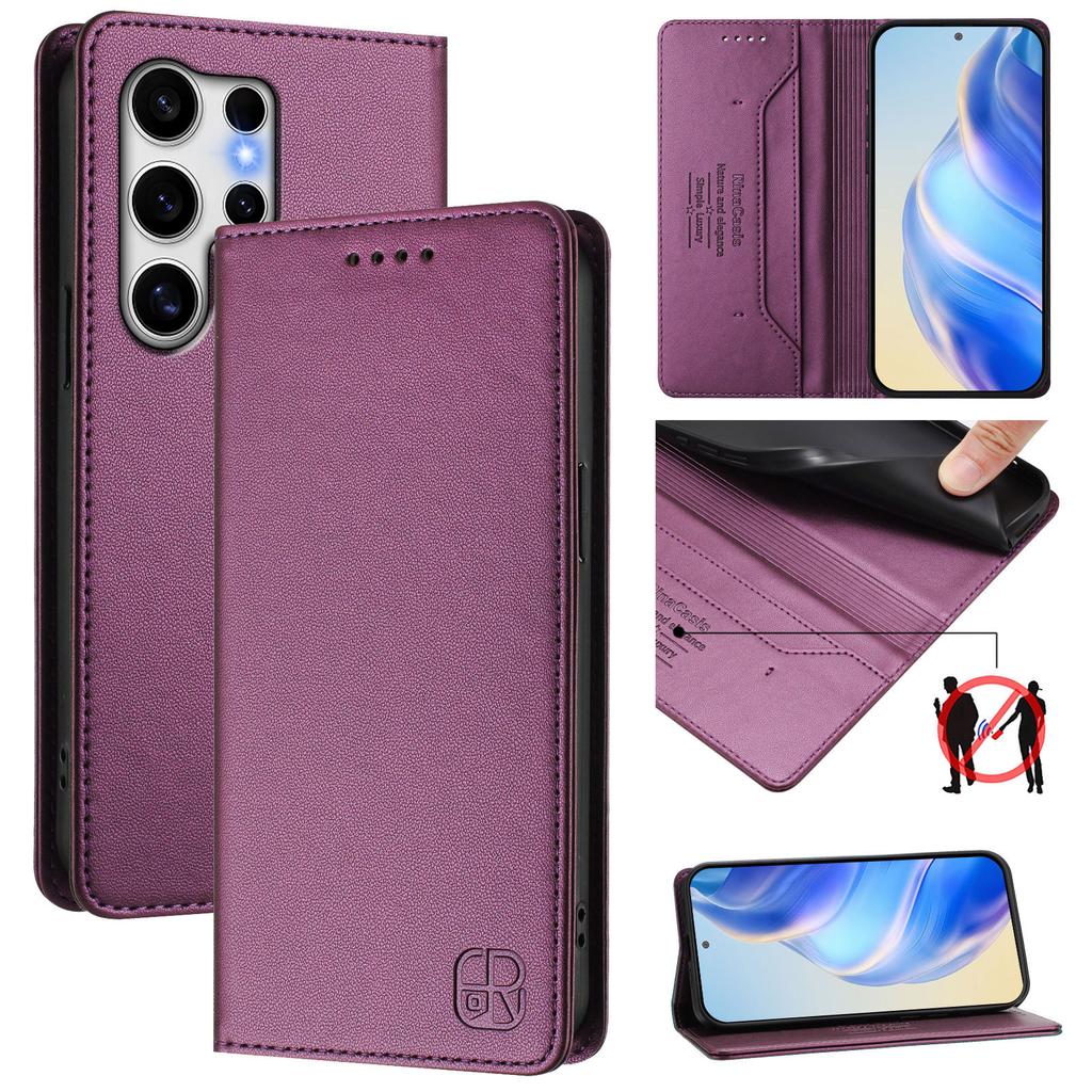 Suitable for Samsung S25/24 phone case, RFID anti-theft, card slot, strong magnetic attraction, flip cover leather case