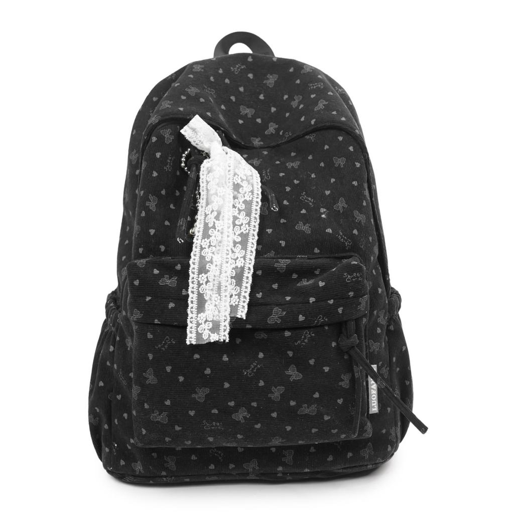 School bag, Japanese INS style, high aesthetic value, sweet polka dot butterfly backpack, girly lightweight, large capacity velvet backpack for women