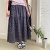 Korean Retro Floral Print Midi Skirt for Women - 2025 Spring/Summer Elastic Waist A-Line Umbrella Skirt