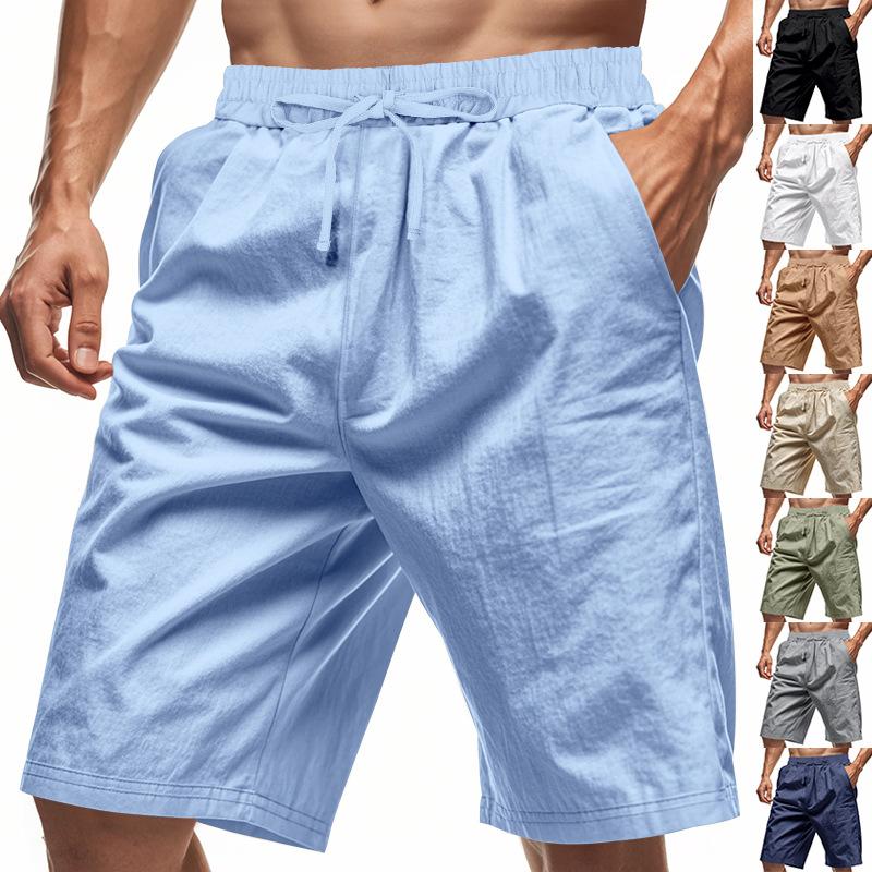 Summer Men's Shorts Linen Thin Section Beach Casual Loose Five Shorts Male
