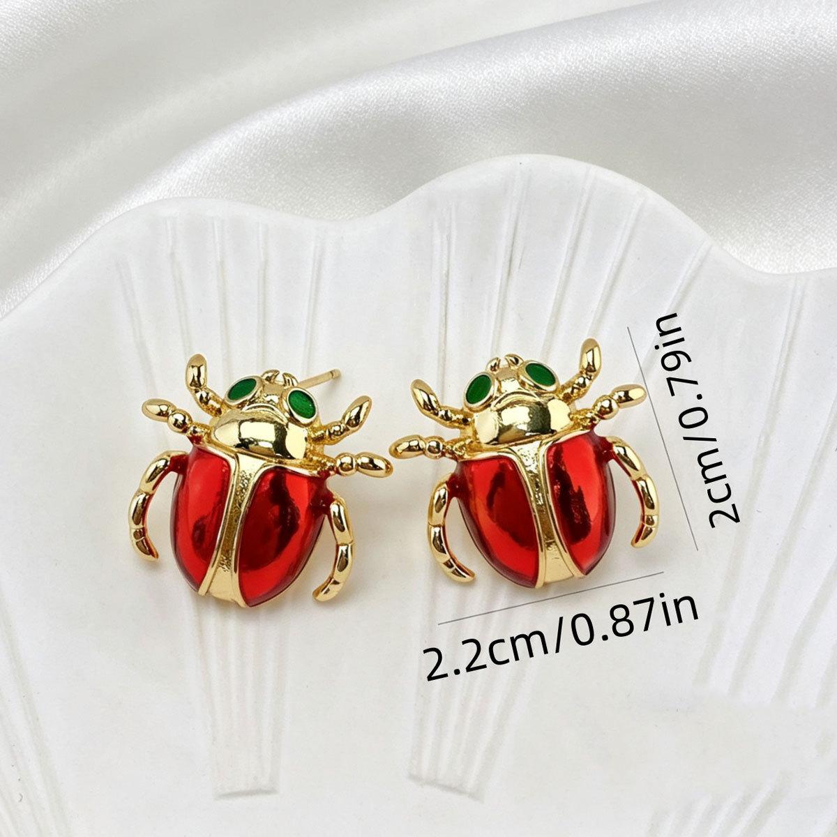 Niche Personalized Stud Earrings Women Spider Beetle Inlaid Diamond European Street Punk Jewelry