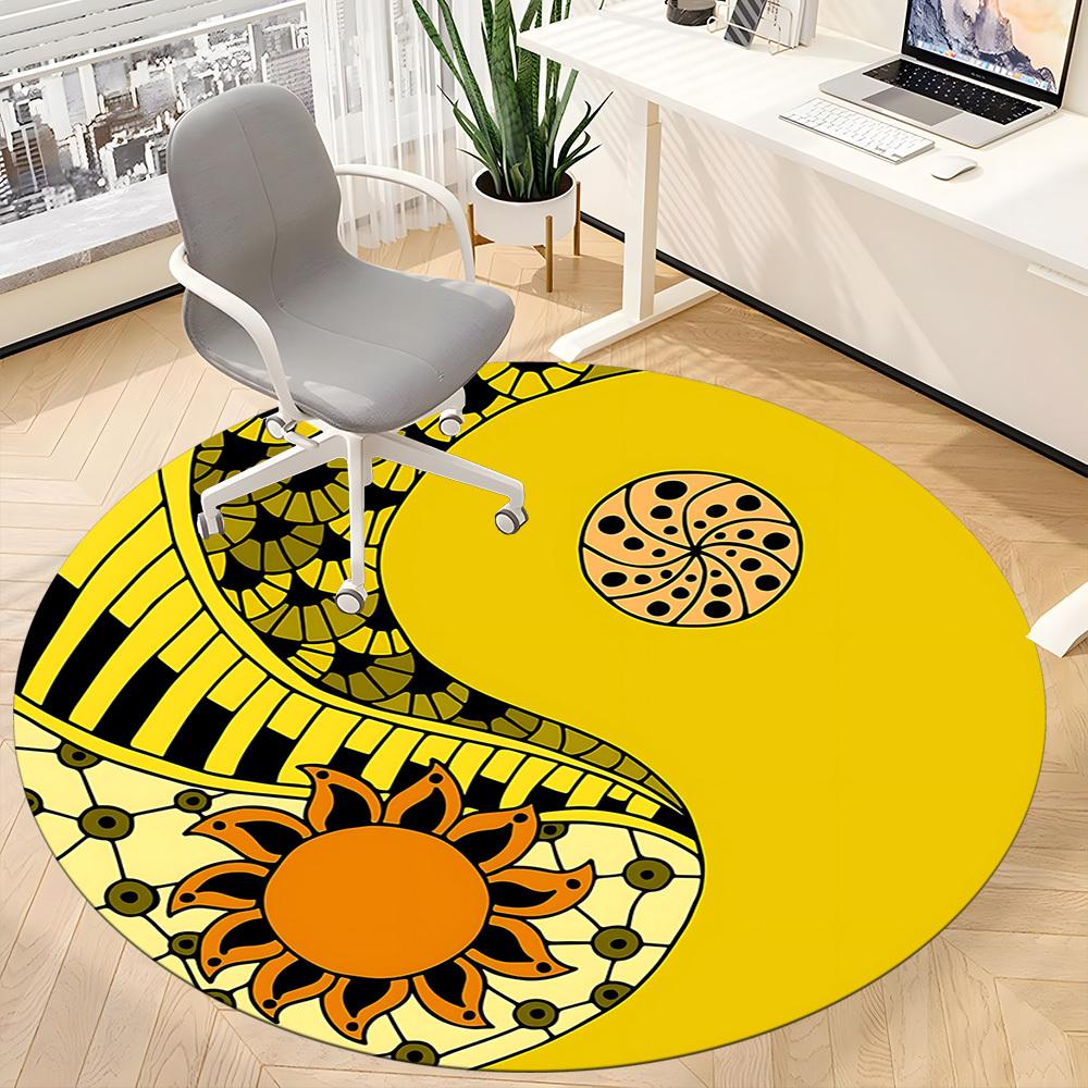 1pc Yin Yang Symbol Chair Carpet for Office, Round Non Slip Durable Large Size Office Carpet, Suitable for Office