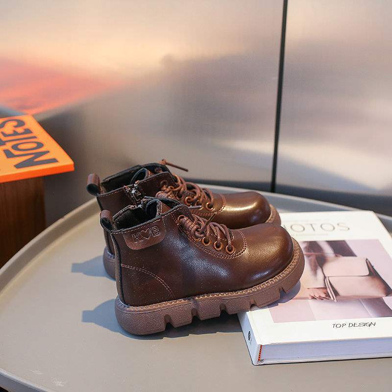 2025 new boys and girls Martin boots autumn and winter children's short boots baby non-slip leather boots British style single boots cotton shoes