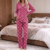 Women's Fashion Print Pajama Set Long Sleeve Button Down Top and Pants with Pockets V-Neck Set