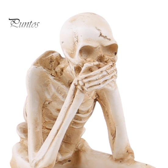 Scary Halloween Atmosphere Props Skeleton Statue, See Speak Hear No Evil Figurines, Unique Statue Collectible Skull Decoration for Indoor Mantel Table