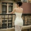 European and American simple and fashionable hot-selling new lace suspender sexy pure hip wrap long dress women
