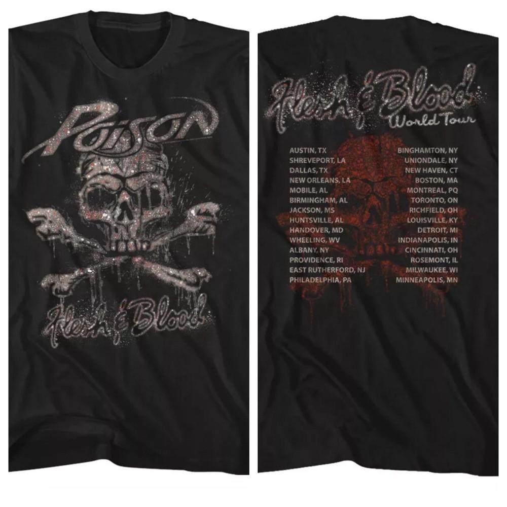 POISON 80s Retro T-Shirt 2 Sided Flesh and Blood World Tour Heavy Metal Band Unisex T-Shirt XL