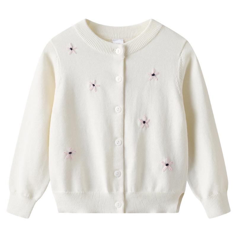 Spring and Autumn Hand-embroidered Flower Children's Sweater Cardigan Jacket Pure Cotton Children's Knitted Cardigan
