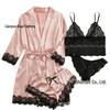 Lace Camisole & Robe: 4-Piece Summer Pajama Set for Women