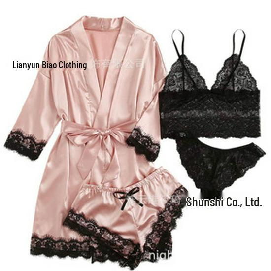 Lace Camisole & Robe: 4-Piece Summer Pajama Set for Women