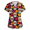 Women's V-Neck Short Sleeve Work Top with Pockets Print Caregiver Uniform Shirt