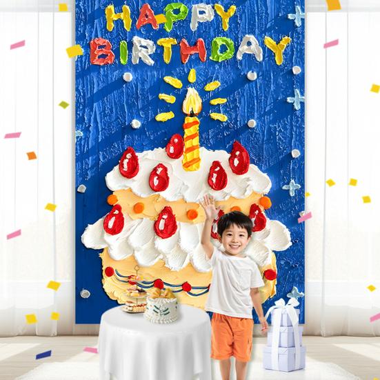 Happy Birthday Backdrop Decorations, Birthday Cake Pattern Hanging Background Sign for Boys Girls, Baby Shower, Birthday Party Supplies