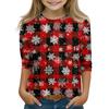 Christmas Day Print Tops For Youth Girls 4-11 Years Round Neck 3/4 Sleeves T-Shirts Trendy Tops Outfit Tees