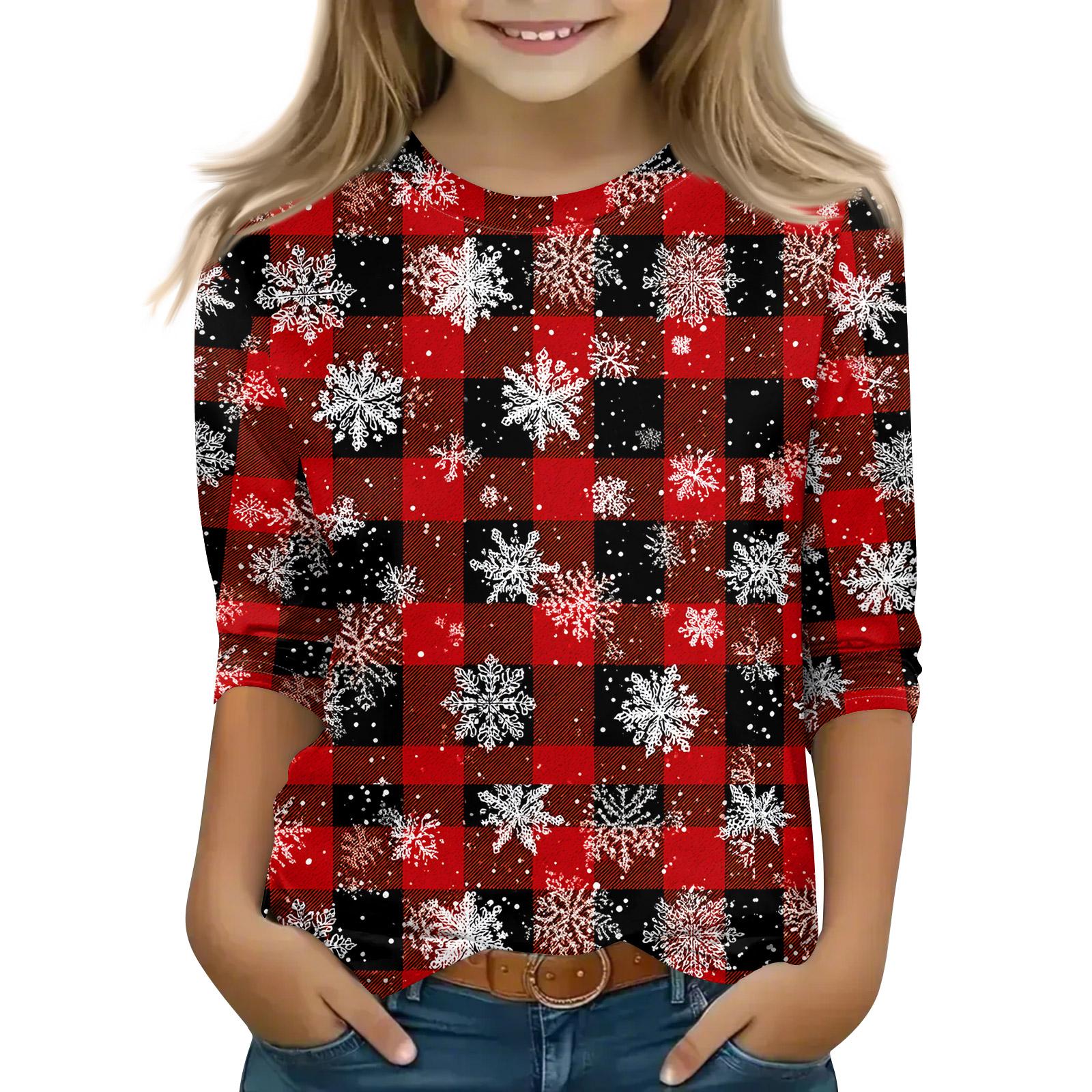 

Рождественские топы с принтом для девочек-подростков 4-11 лет, футболки с круглым вырезом и рукавами 3/4, модные топы, нарядные футболки 160 арбуз красный