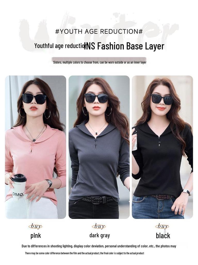 Women's Slimming Long Sleeve Turn-Down Collar T-Shirt - New Autumn Versatile Fashion Top 2025