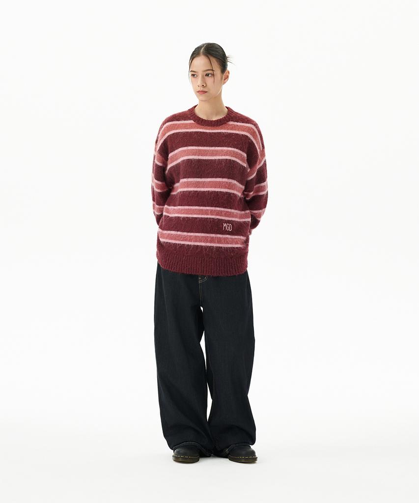 MAHAGRID Hairy Stripe Knit Sweater Burgundy(Mg2Ffmk600A)