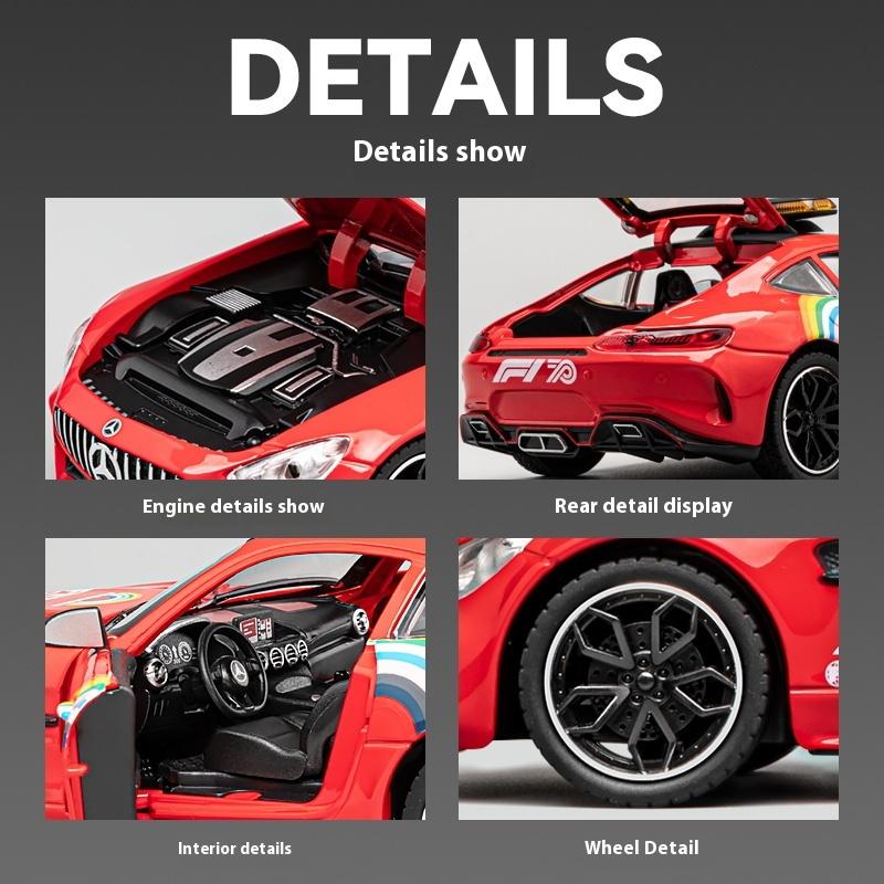 1/24 Scale Mercedes Benz GTR AMG Safety Car Alloy Supercar Diecast Model Sound & Light Pull Back Toy Trendy Ornament Gift for Children