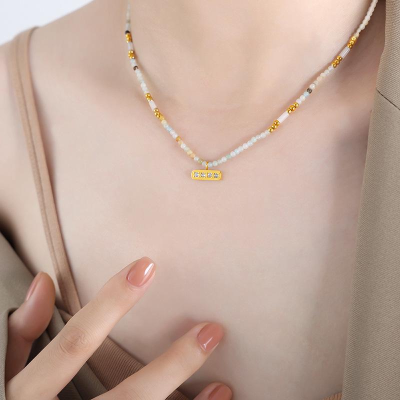 Women s Exquisite Round Bead Necklace with Rhinestone Pendant