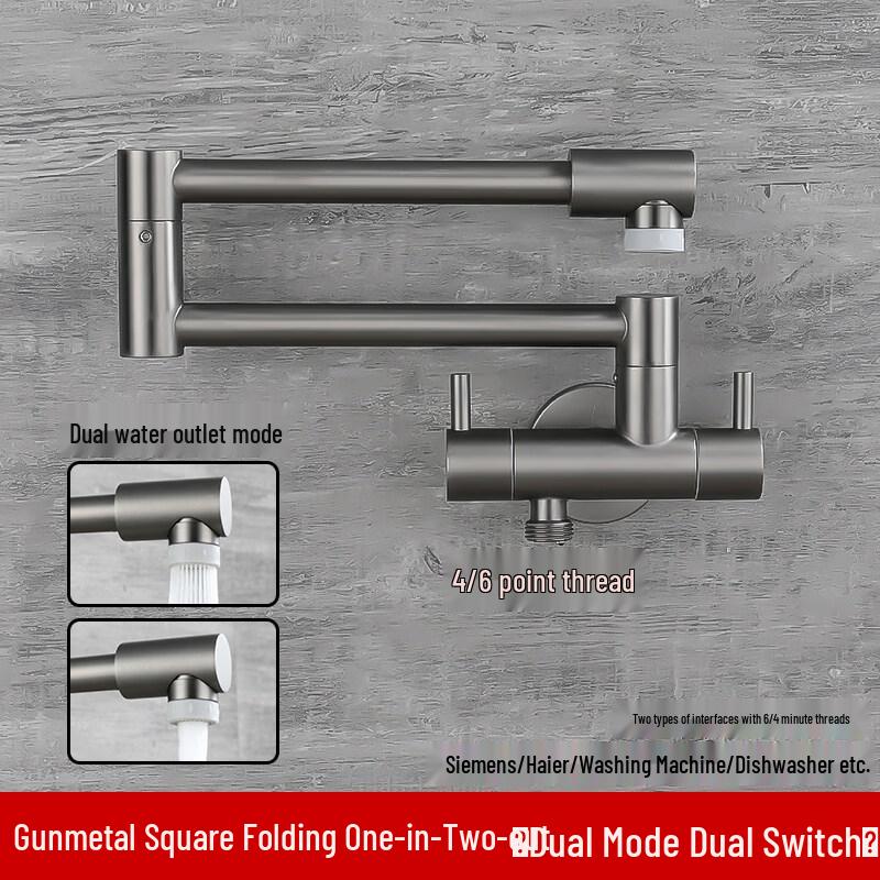 Taijufu Single Cold Wall-Mounted Kitchen Faucet - Gun Gray, Dual Outlets & Modes