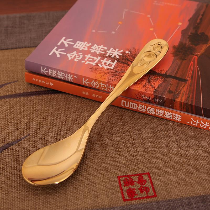 Pure Copper Zodiac Spoon Household Brass Spoon Children's Eating Spoon Creative Cartoon Long Handle Thickened Copper Spoon Tableware Home